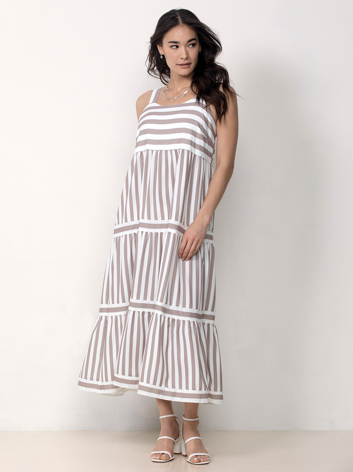 striped tiered maxi dress I'm Ready Striped Tiered Maxi Dress with Shoulder Ties