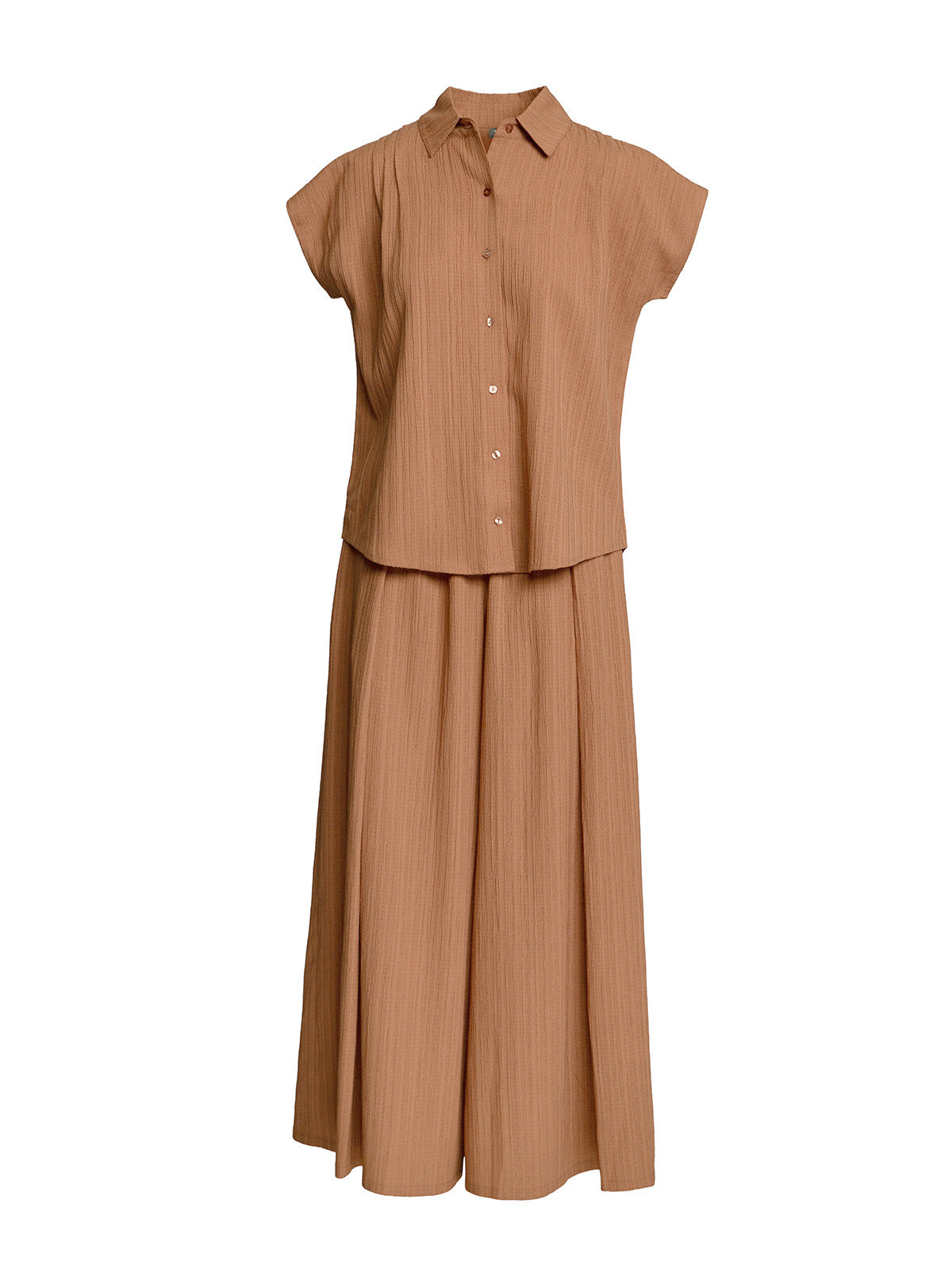 Button Front Shirt with Palazzo Pants Set