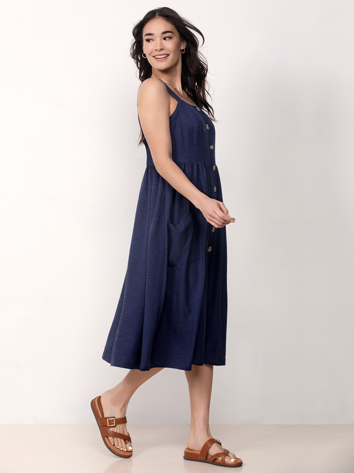 Button Front Midi Dress