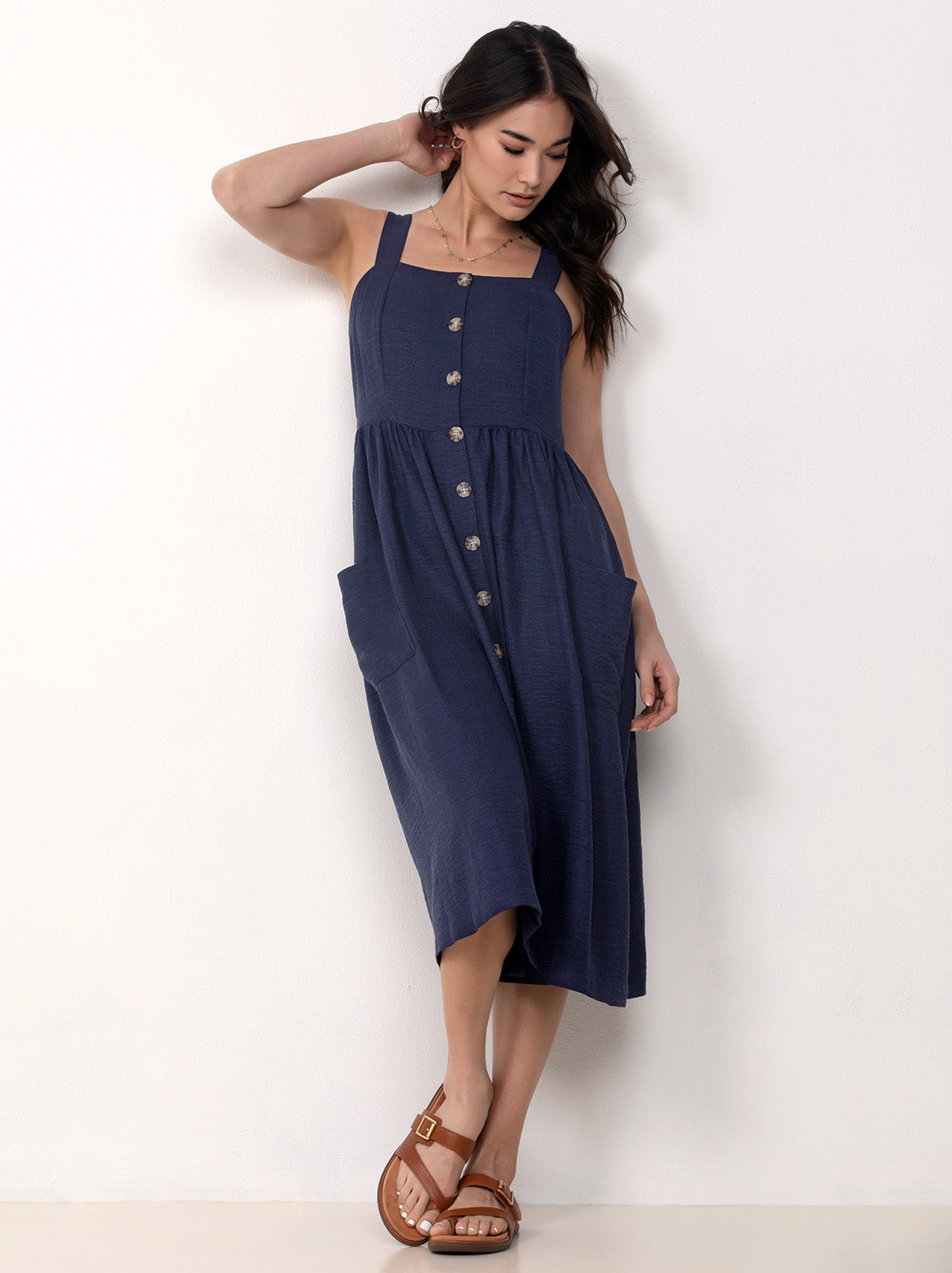 Button Front Midi Dress