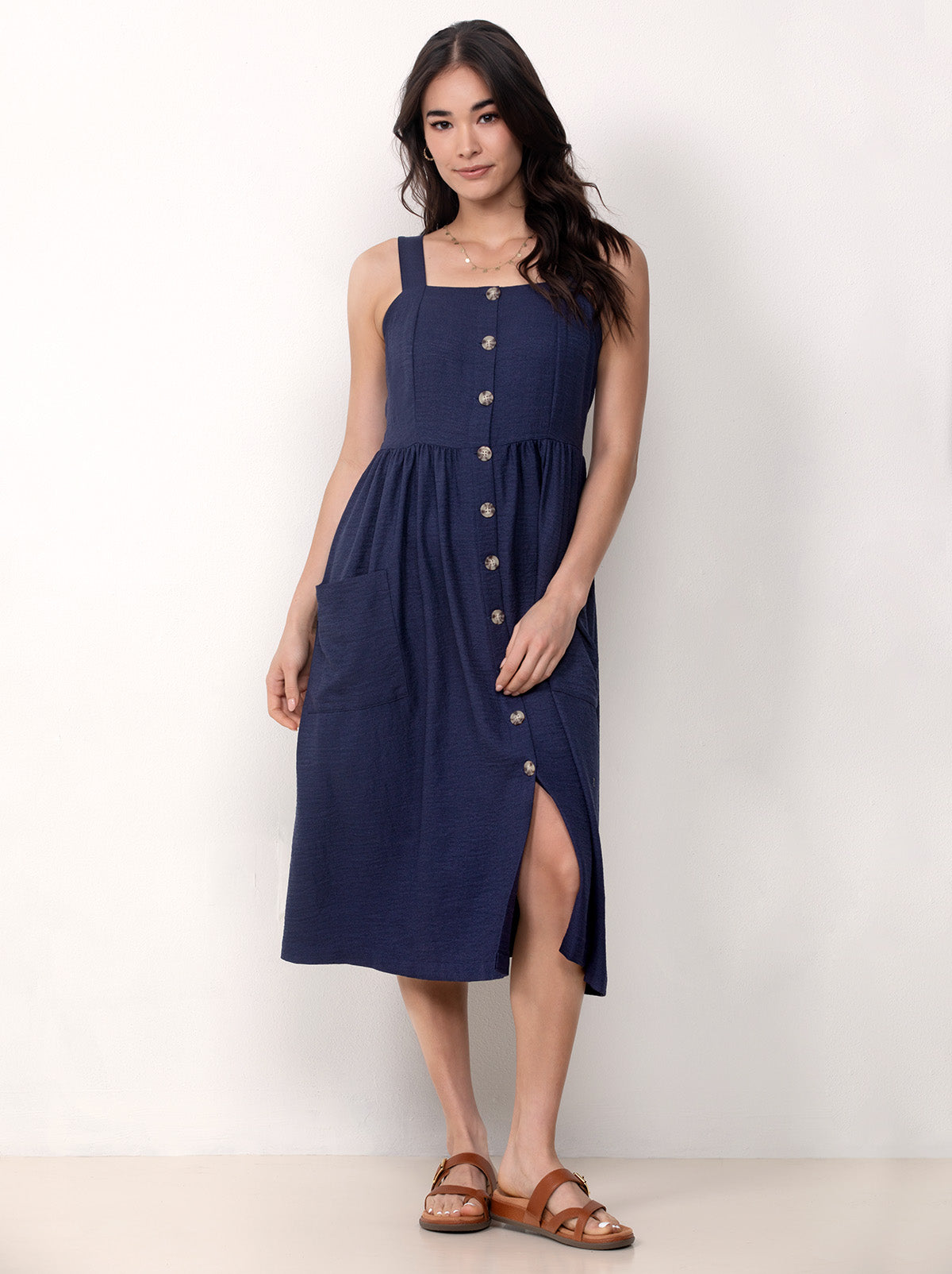 Button Front Midi Dress