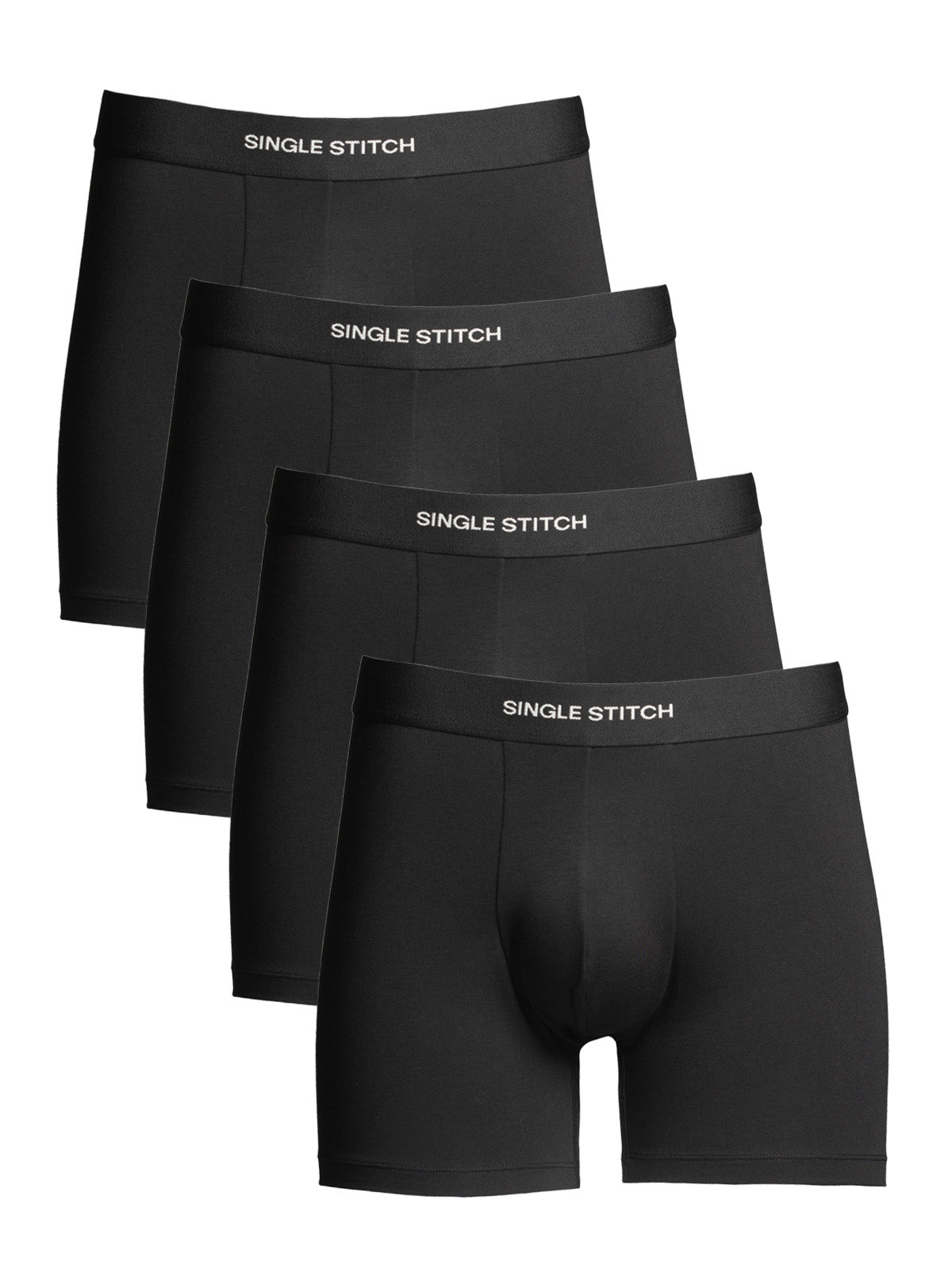 image of 4 pairs of black boxers with logo waistband