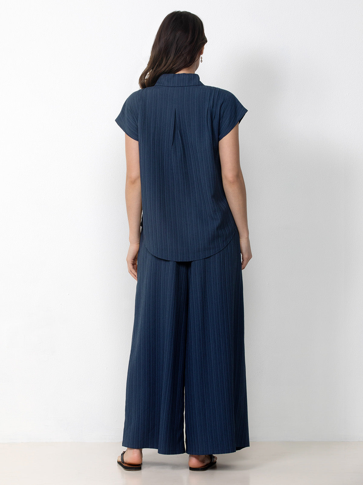 Button Front Shirt with Palazzo Pants Set