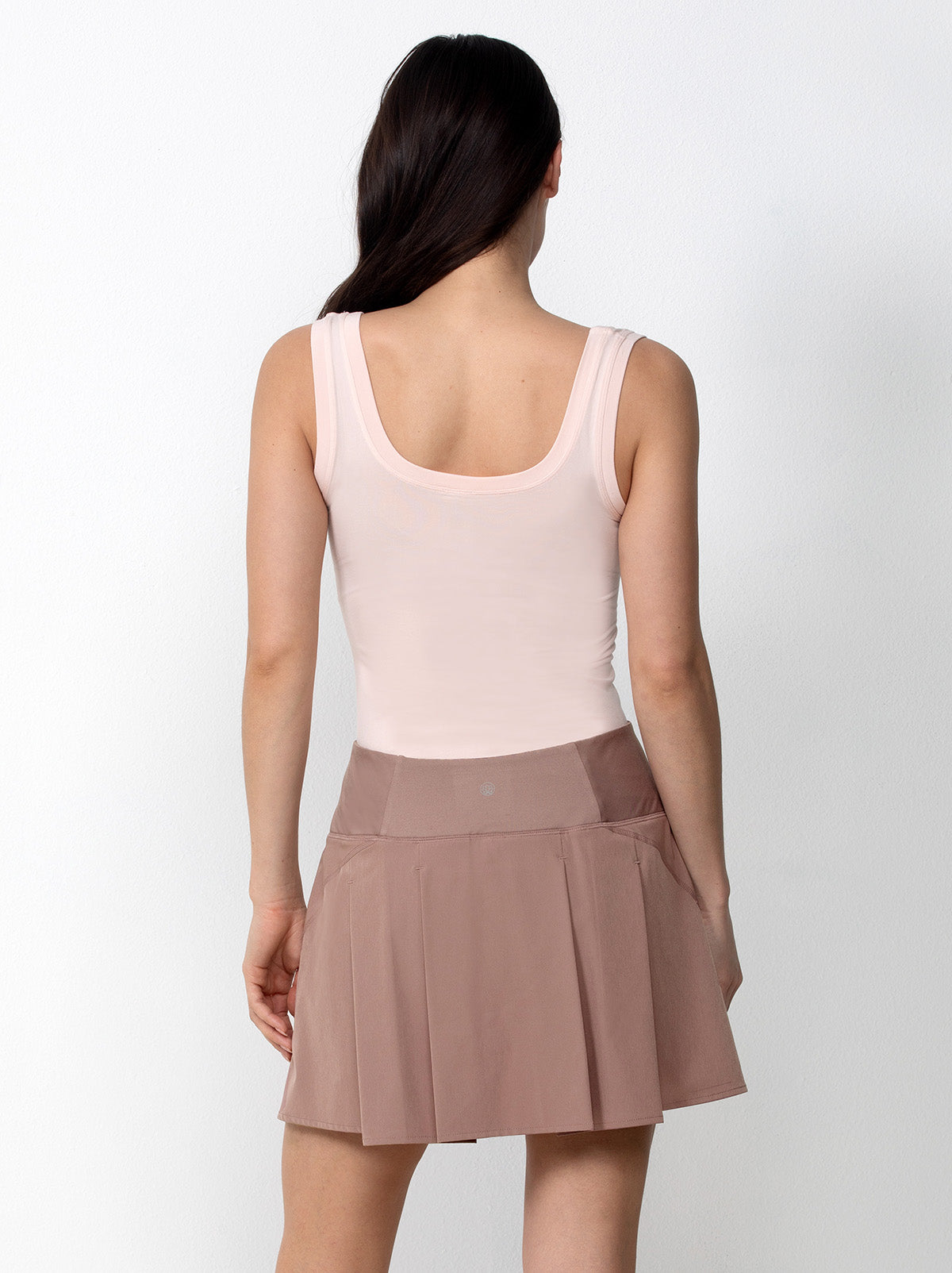 women’s pleated skort with built-in shorts in tan
