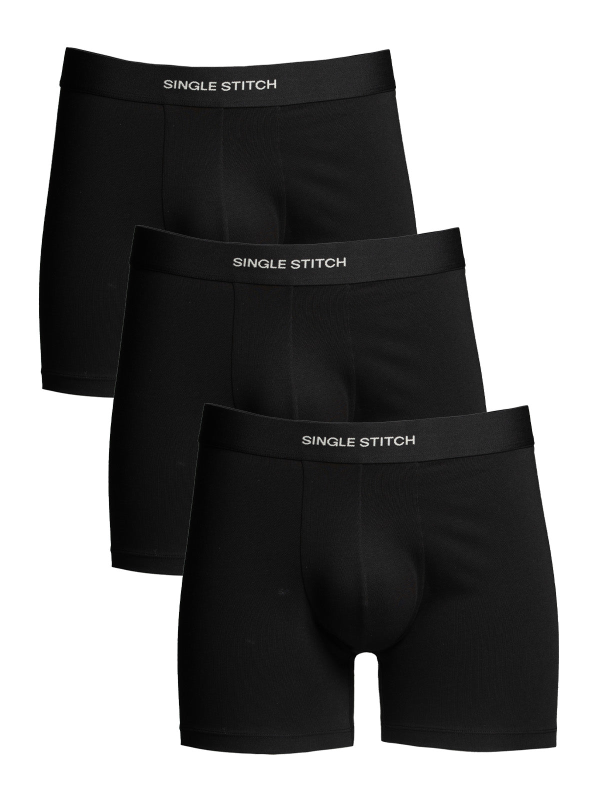 image of three pairs of black boxers with logo waistband