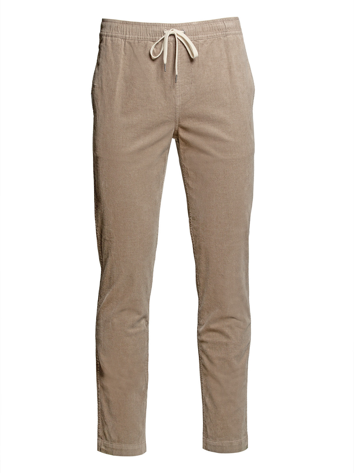 Tan corduroy pants with drawstring waistband