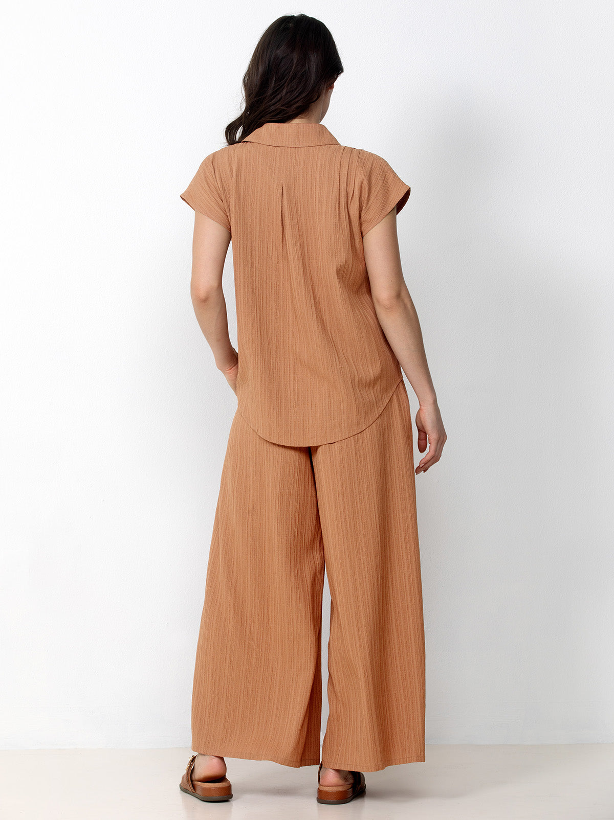 Button Front Shirt with Palazzo Pants Set
