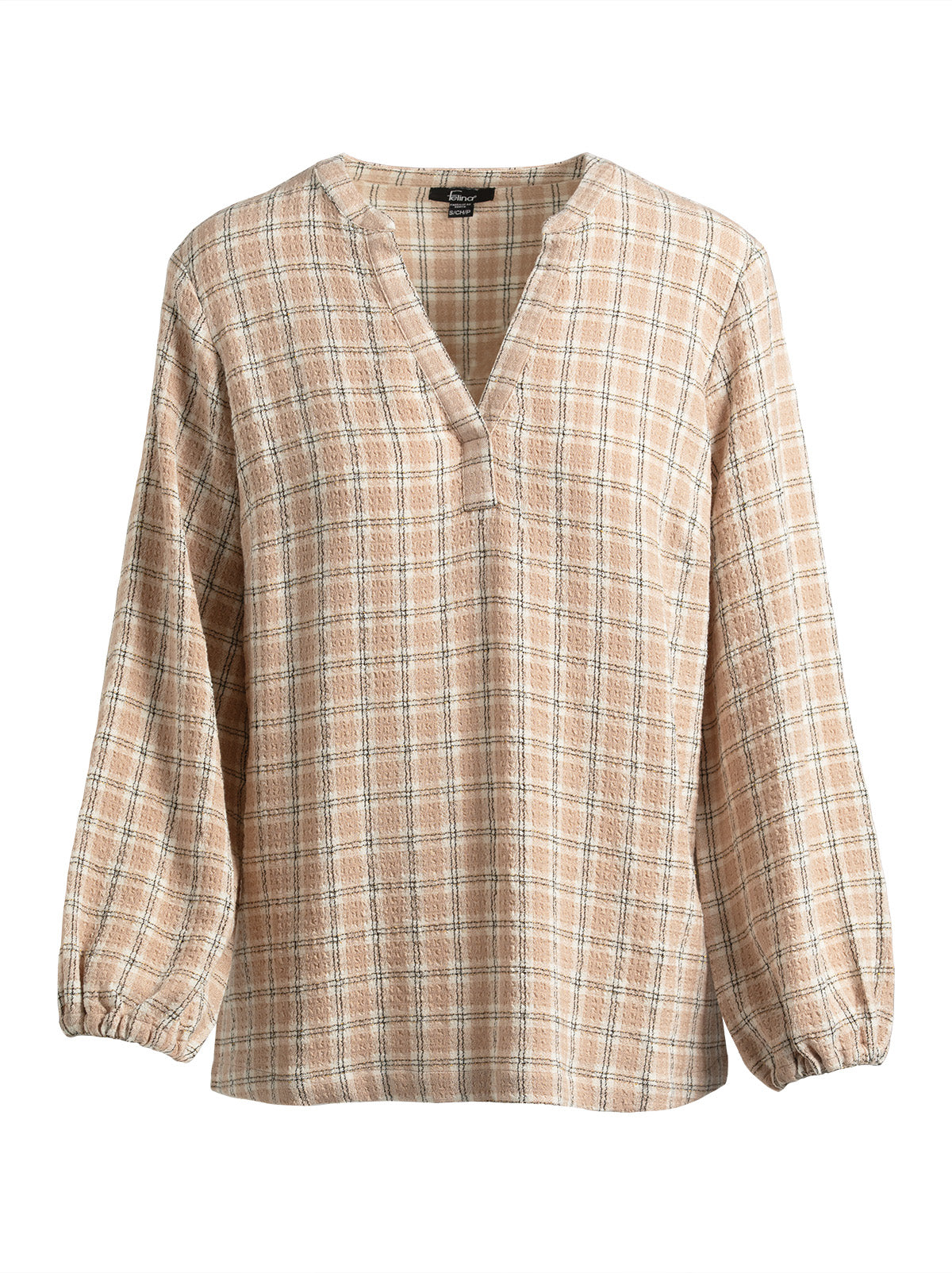 V-Neck Plaid Peasant Top