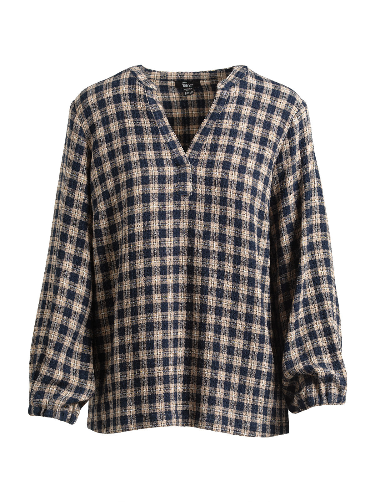 V-Neck Plaid Peasant Top