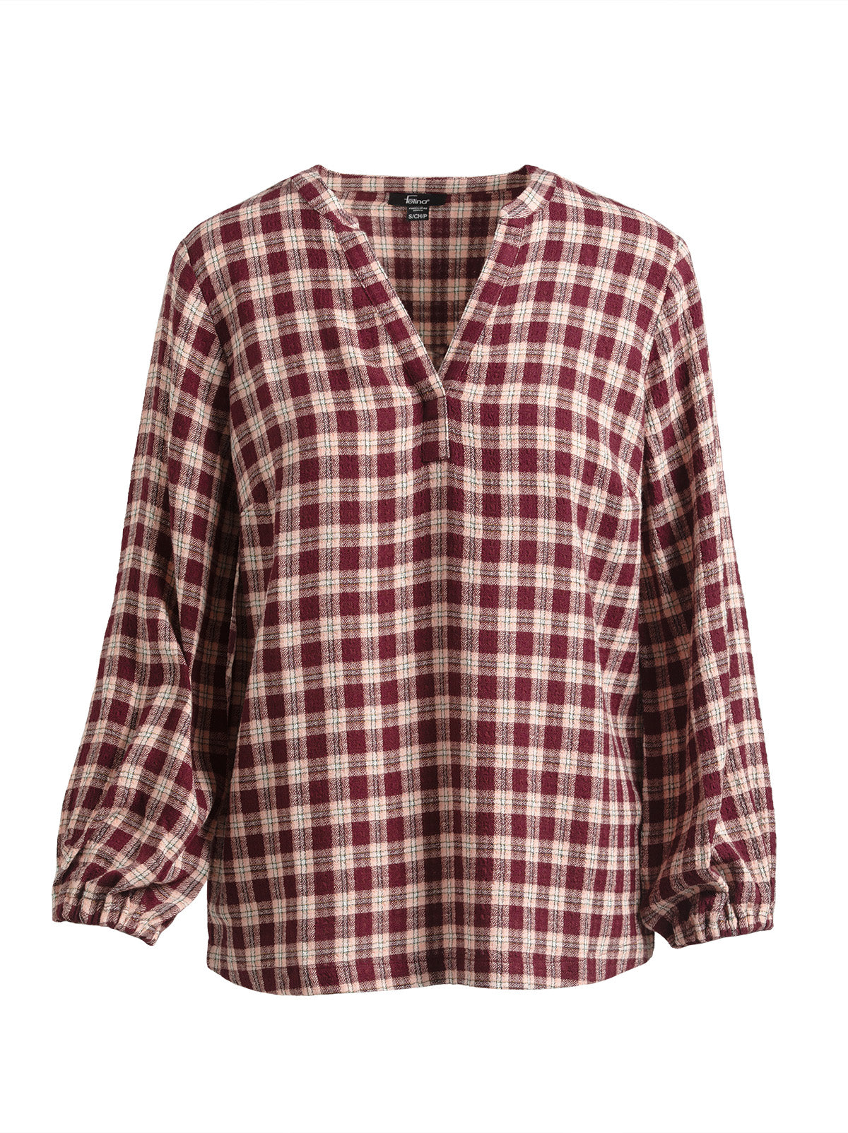 V-Neck Plaid Peasant Top
