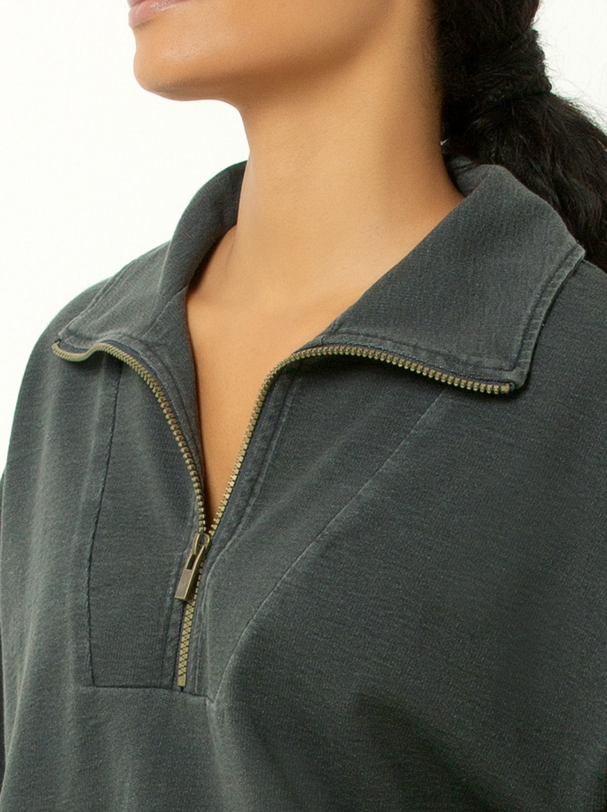Close up of collar and zipper detail