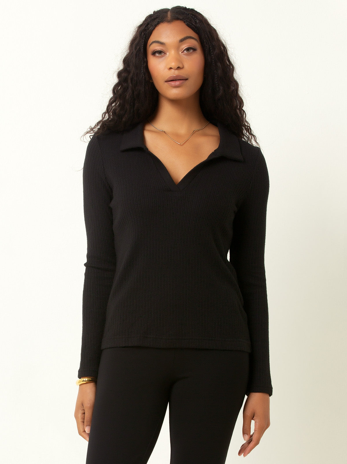 Classic Ribbed V-Neck Sweater with Collar