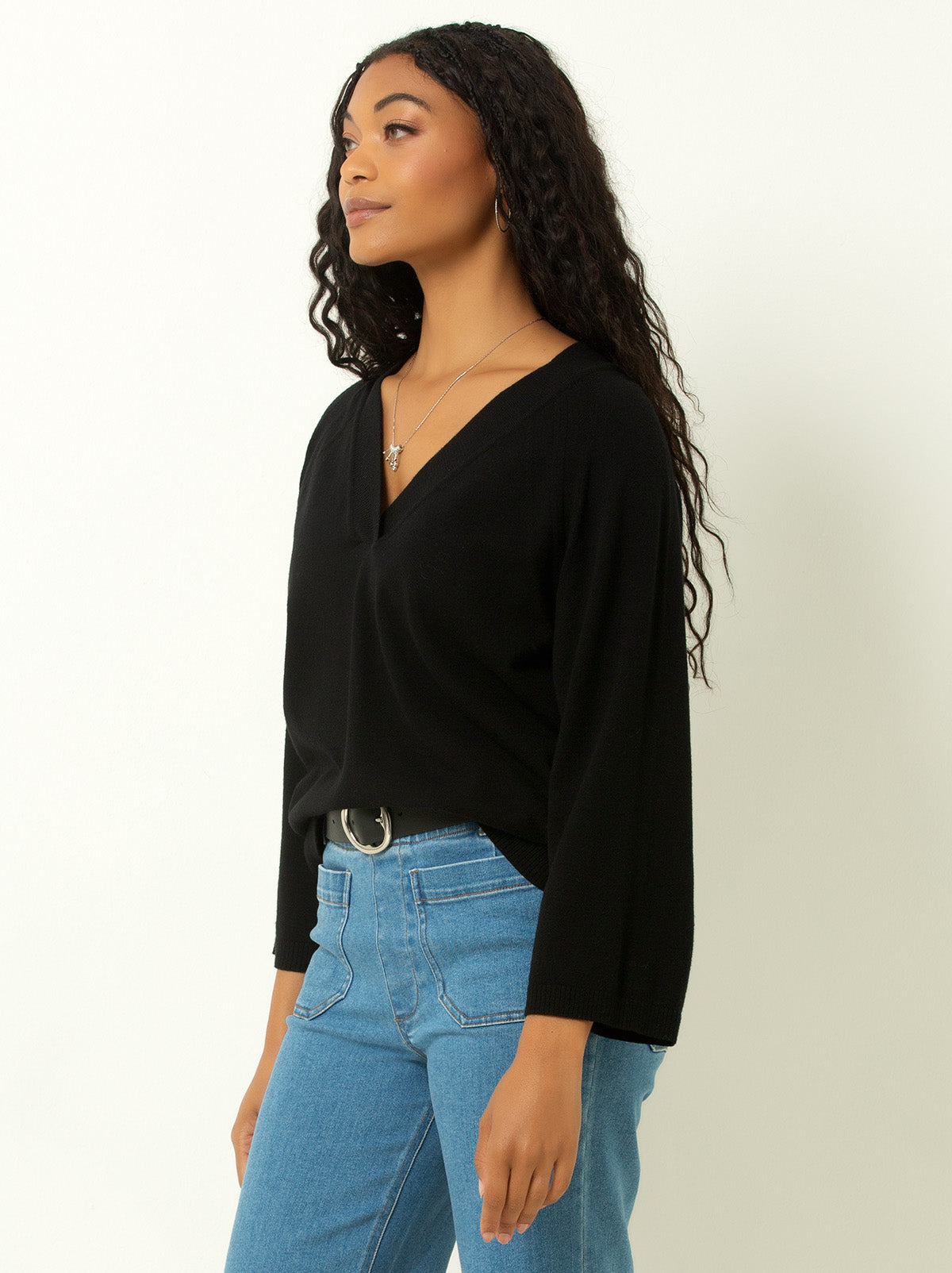 Drop Shoulder V-Neck Sweater